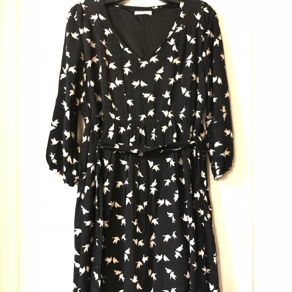 Black dress with white doves